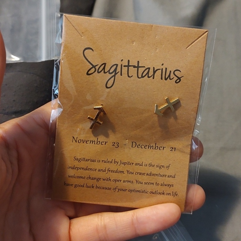 Gold Sagittarius Zodiac Stud Earrings